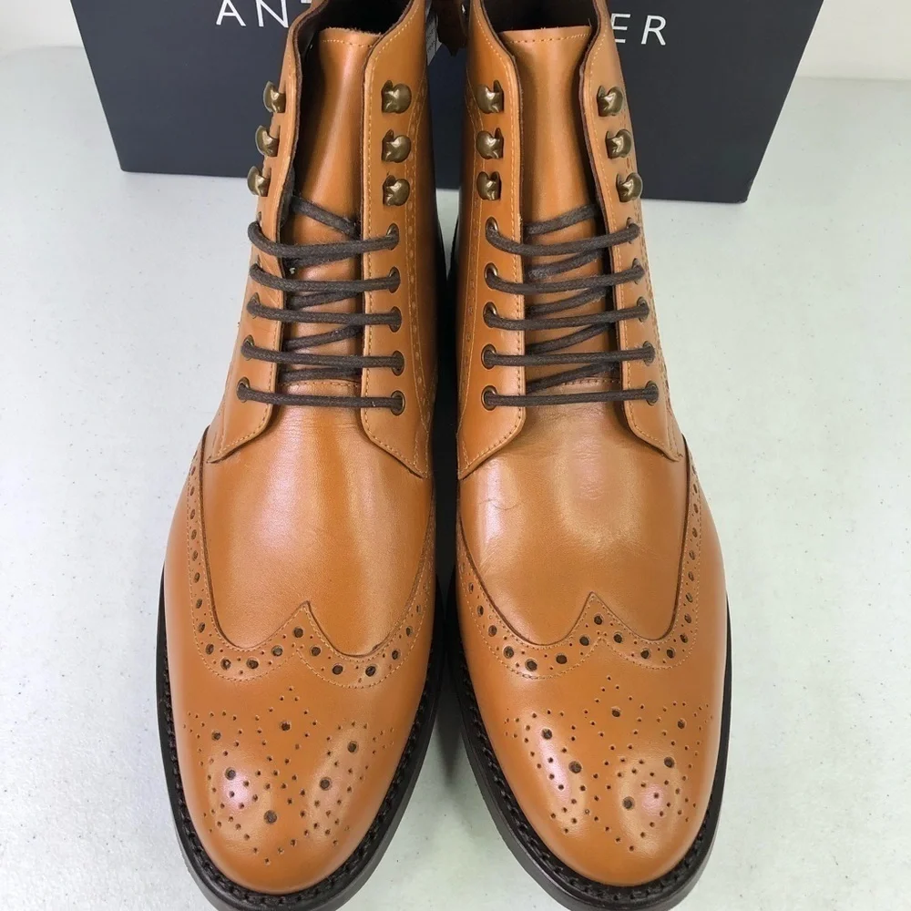 Anthony Veer Grant Walnut Leather Lace Up Boots Size 10D